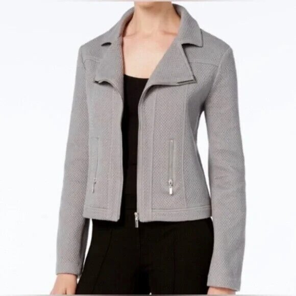 Alfani Woman Jacket Gray Textured Knit Moto Coat Blazer 1X - Picture 1 of 8
